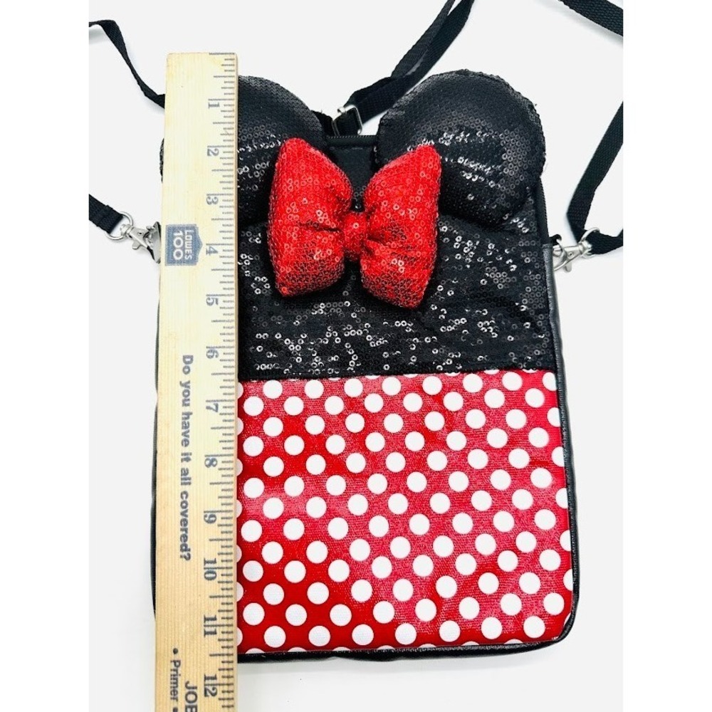 Disney Minnie Mouse Crossbody Bag Red Polka Dot Sequin Bow Girls Purse Cute - Picture 3 of 11